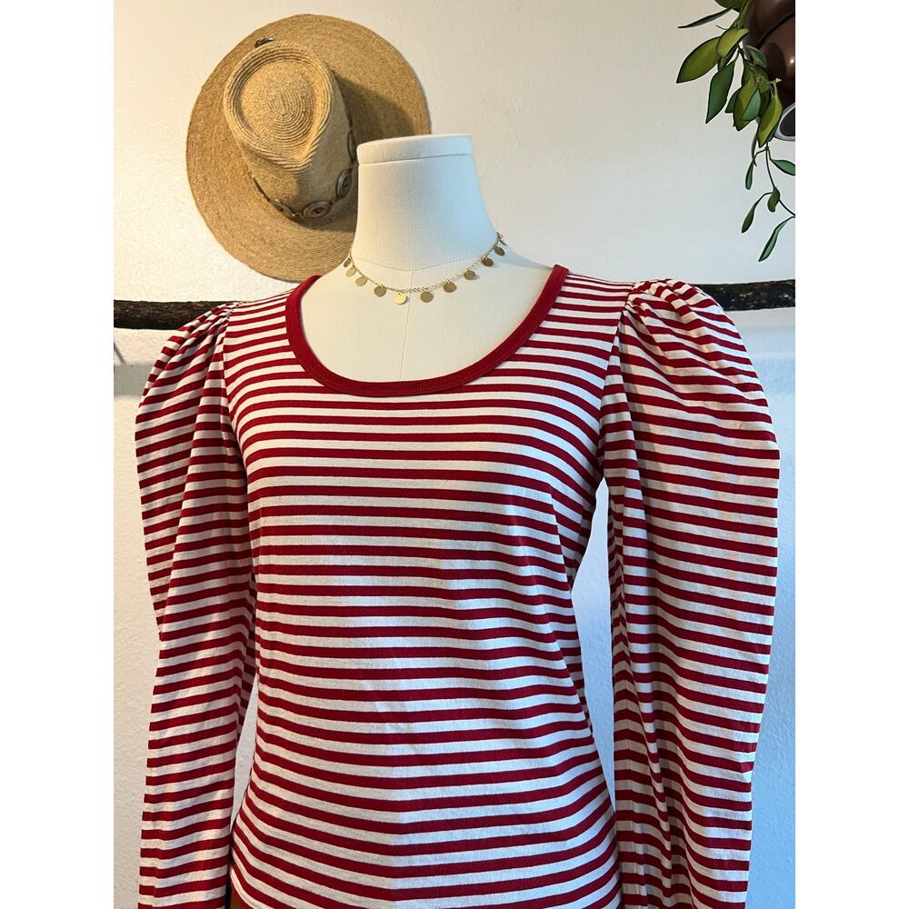 Marc Jacobs Red White Striped Puffed Long Sleeve 100% Cotton Shirt Size Small